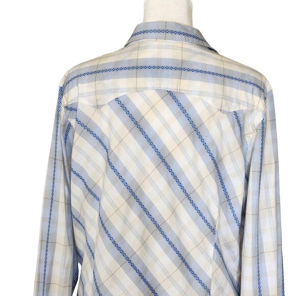 Roper Western Shirt Women's Large Pearl Snaps Long Sleeve Blue White Plaid - Picture 5 of 10